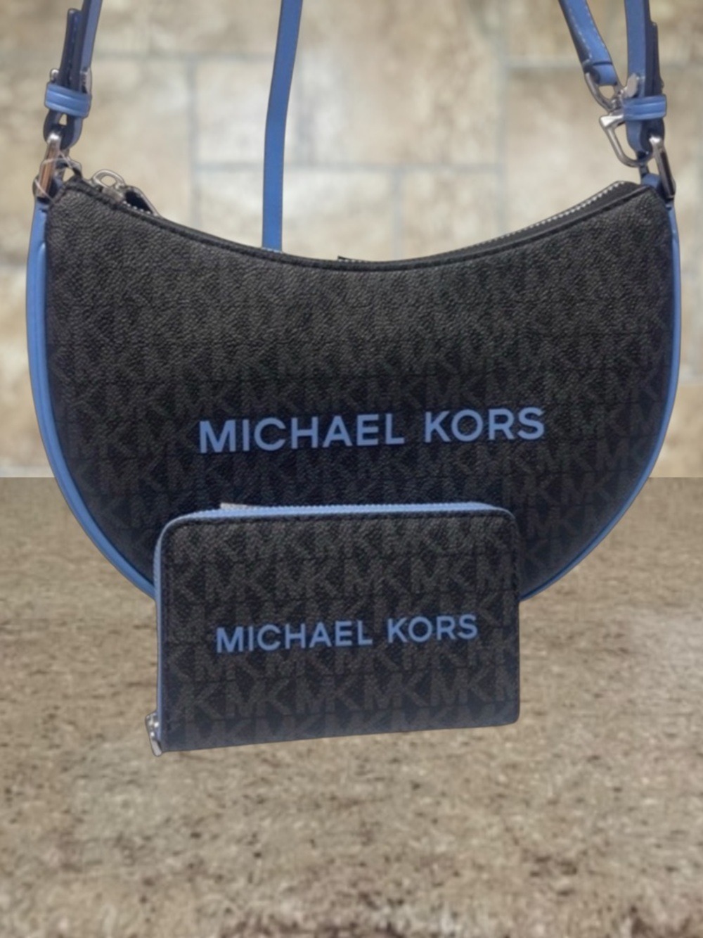 Michael Kors Kyla Small Conv Pouchette & Matching Wallet South Pacific Blue Logo